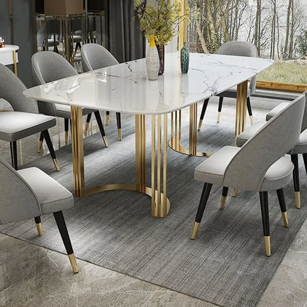 Set da pranzo nordico da 1/2/7/9 pezzi Tavolo da pranzo rettangolare pietra per sala da pranzo Clearhalo