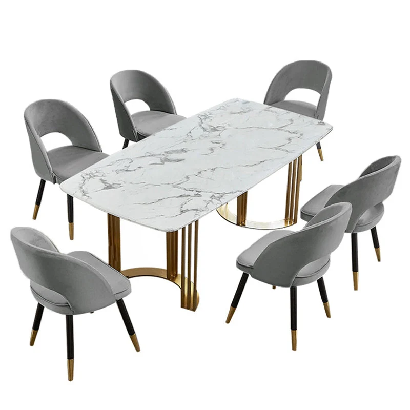 Set da pranzo nordico da 1/2/7/9 pezzi Tavolo da pranzo rettangolare pietra per sala da pranzo Clearhalo