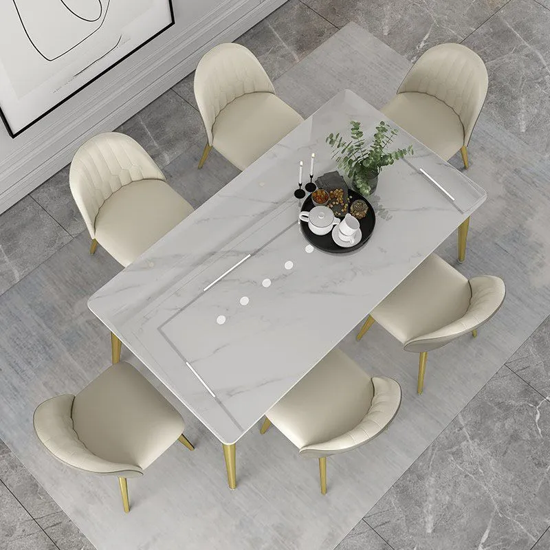 Set da pranzo nordico 1/5/6/7 pezzi Tavolo da pranzo pietra sinterizzata con sedie pelle Clearhalo
