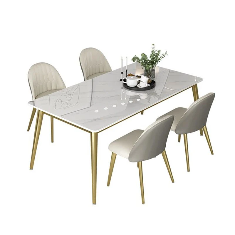 Set da pranzo nordico 1/5/6/7 pezzi Tavolo da pranzo pietra sinterizzata con sedie pelle Clearhalo