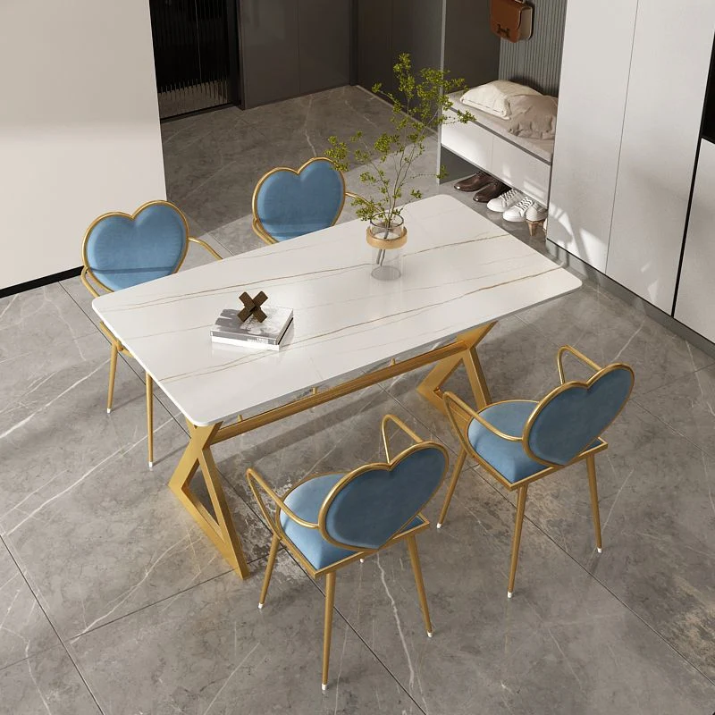 Set da pranzo nordico da 1/5/7 pezzi Tavolo da pranzo rettangolare pietra per sala da pranzo Clearhalo