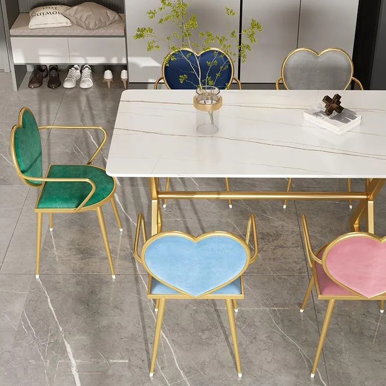 Set da pranzo nordico da 1/5/7 pezzi Tavolo da pranzo rettangolare pietra per sala da pranzo Clearhalo