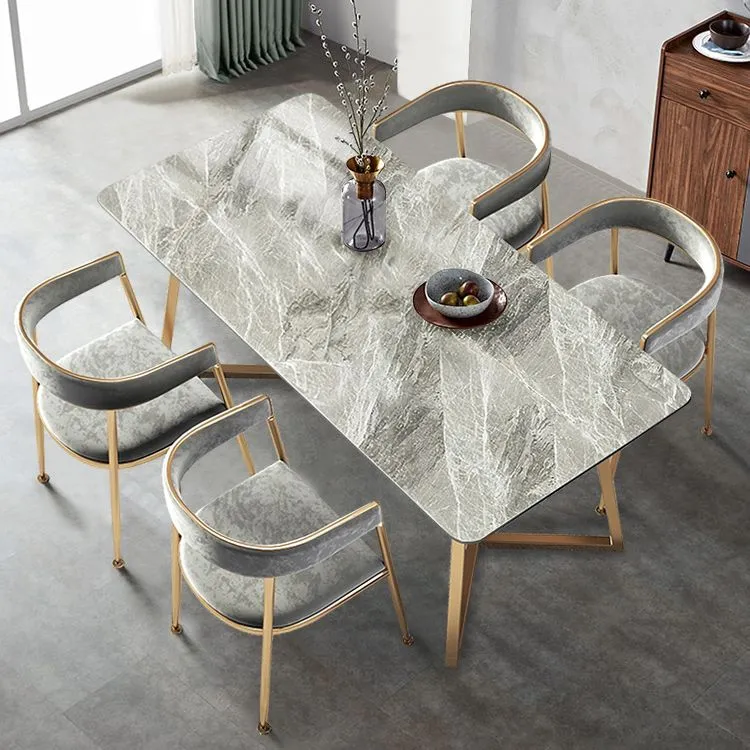 Set da pranzo nordico da 1/5 pezzi Tavolo da pranzo rettangolare pietra per sala da pranzo Clearhalo