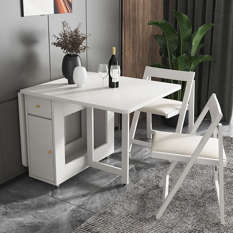Set da pranzo pieghevole moderno rettangolare legno bianco da 3/5/7 pezzi per la casa Clearhalo