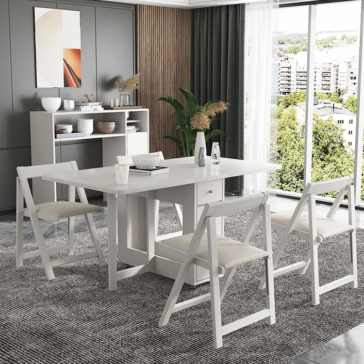 Set da pranzo pieghevole moderno rettangolare legno bianco da 3/5/7 pezzi per la casa Clearhalo