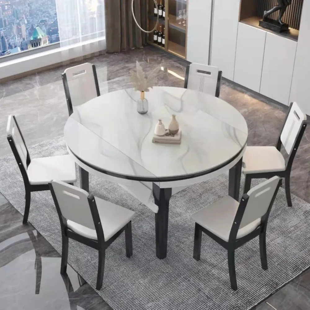 Set da pranzo pietra bianca per cucina Set da tavolo da pranzo moderno pieghevole da 1/7 pezzi Clearhalo