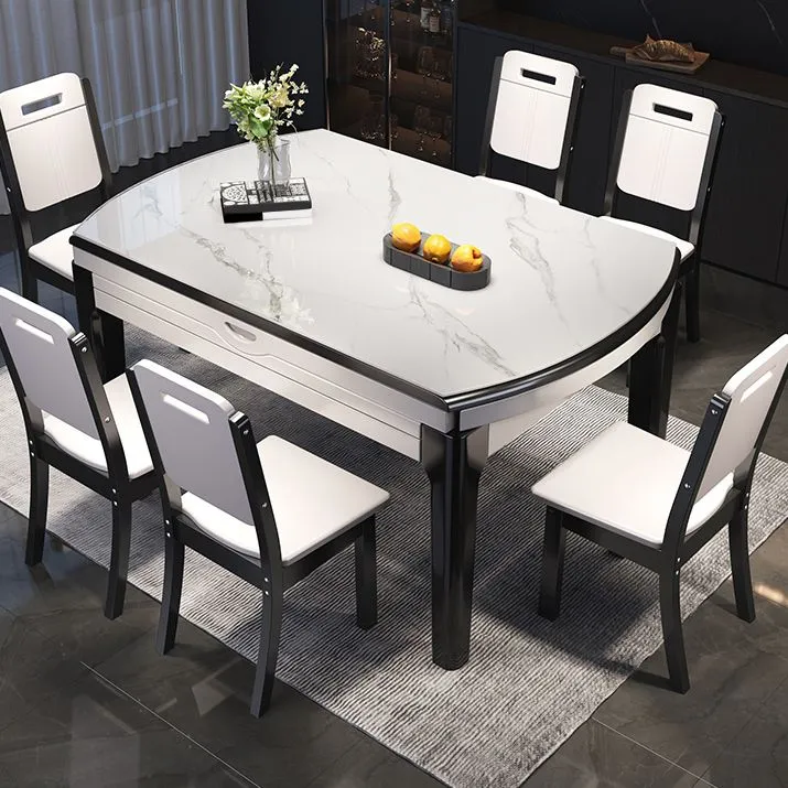 Set da pranzo pietra bianca per cucina Set da tavolo da pranzo moderno pieghevole da 1/7 pezzi Clearhalo