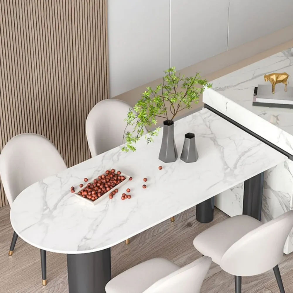 Set da pranzo pietra sinterizzata Glam Style Set da pranzo rettangolare 1/4/5/6 pezzi per sale da pranzo Clearhalo