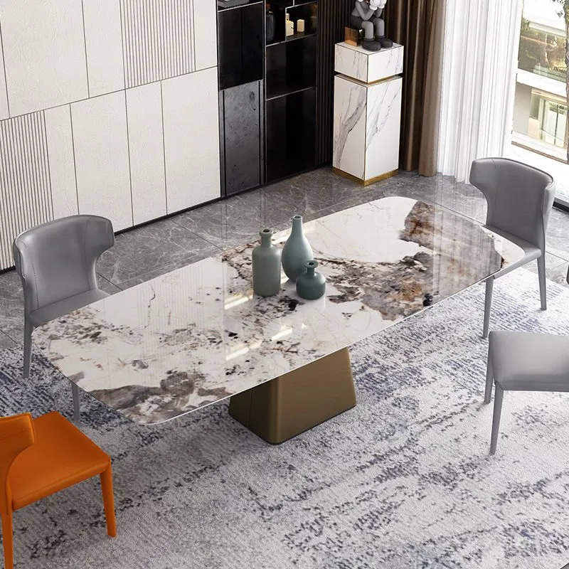 Set da pranzo pietra sinterizzata rettangolare stile Glam Set da pranzo da 1/2/5 pezzi per sale da pranzo Clearhalo
