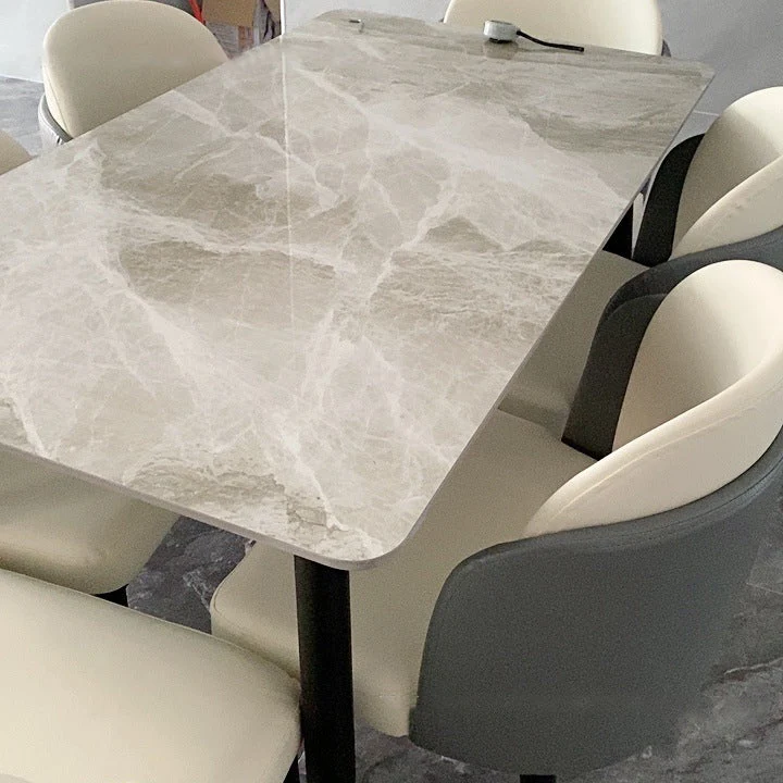 Set da pranzo pietra sinterizzata rettangolare stile Glam Set da pranzo da 1/2/5/7 pezzi per sale da pranzo Clearhalo