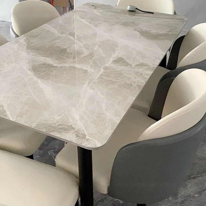 Set da pranzo pietra sinterizzata rettangolare stile Glam Set da pranzo da 1/2/5/7 pezzi per sale da pranzo Clearhalo
