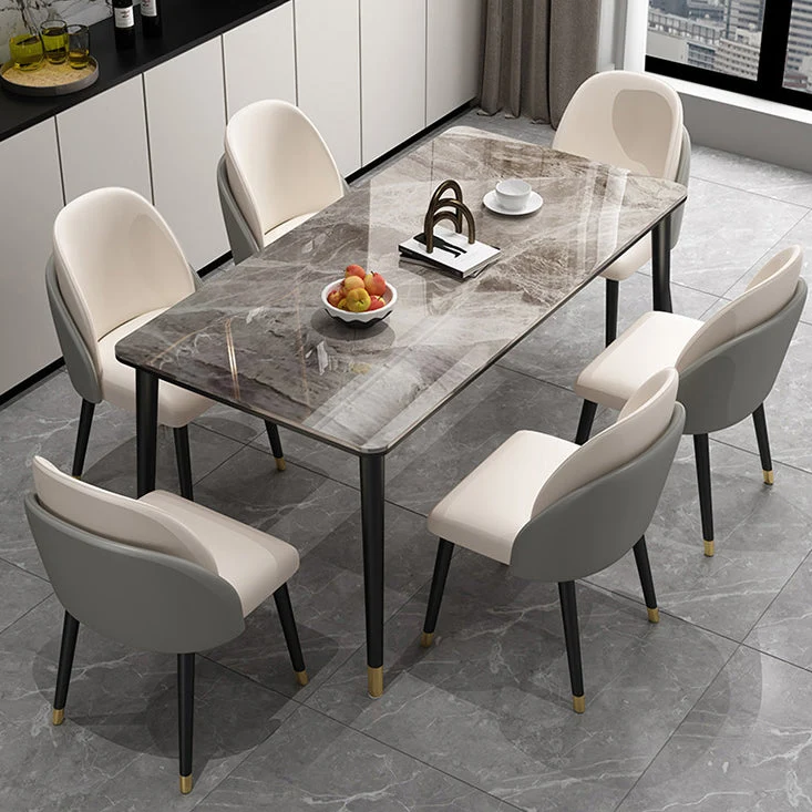 Set da pranzo pietra sinterizzata rettangolare stile Glam Set da pranzo da 1/2/5/7 pezzi per sale da pranzo Clearhalo