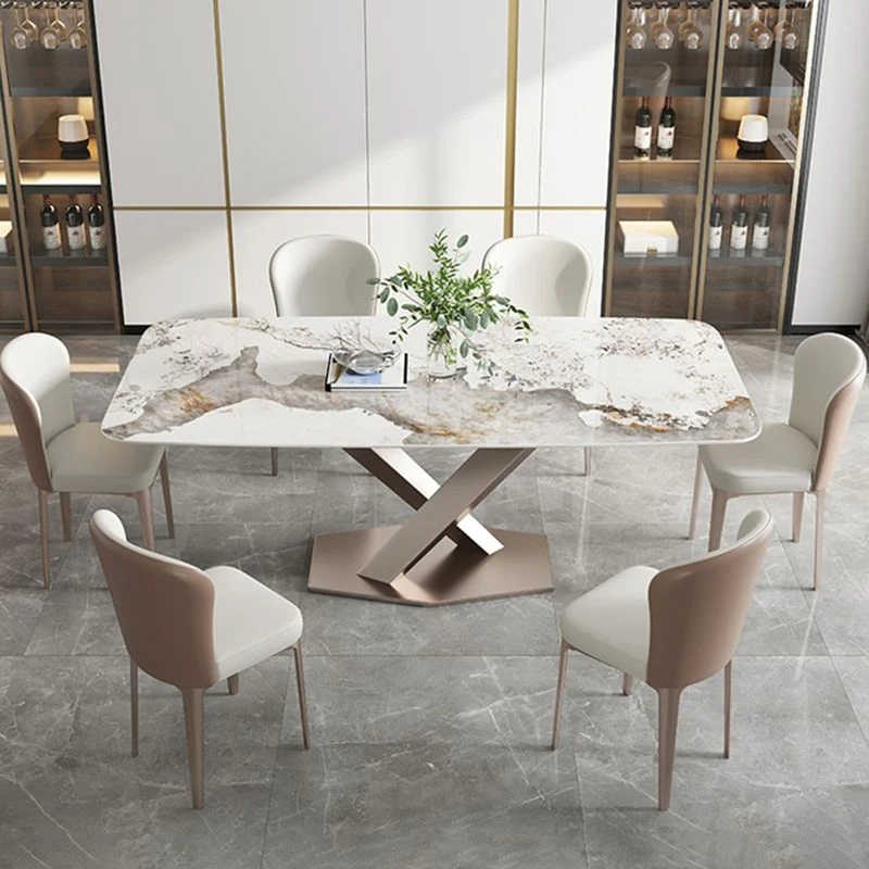 Set da pranzo pietra sinterizzata stile designer Set tavolo da pranzo rettangolare da 1/4/5/7 pezzi Clearhalo