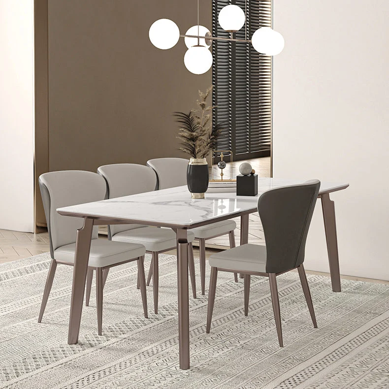 Set da pranzo pietra sinterizzata stile designer Set tavolo da pranzo rettangolare 1/2/4/5/7 pezzi Clearhalo