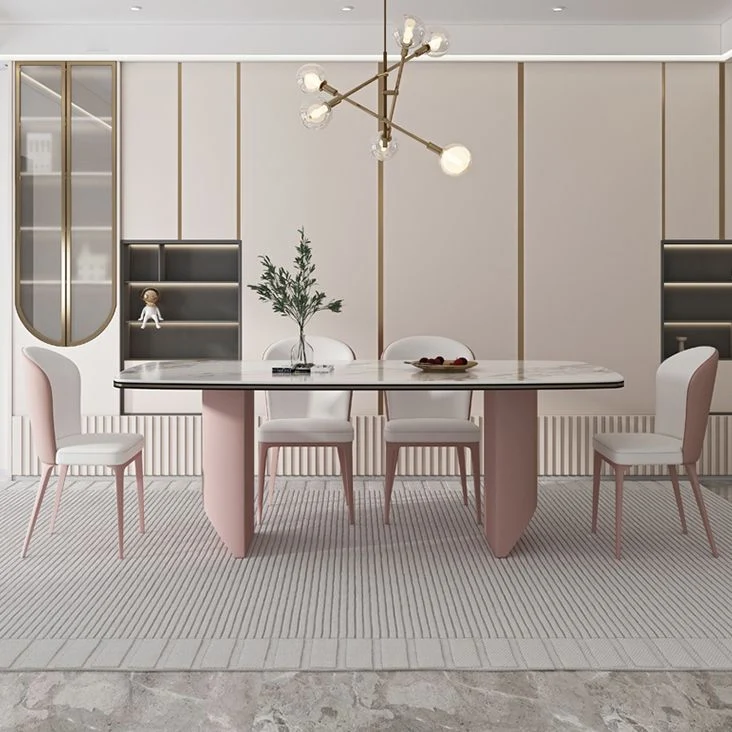Set da pranzo pietra sinterizzata stile designer Set tavolo da pranzo rettangolare 1/3/4/5/7 pezzi Clearhalo