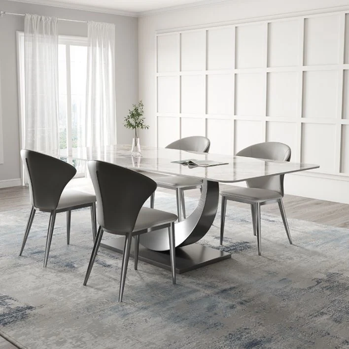 Set da pranzo pietra sinterizzata stile designer Set da tavolo rettangolare da 1/3/4/5/7 pezzi Clearhalo