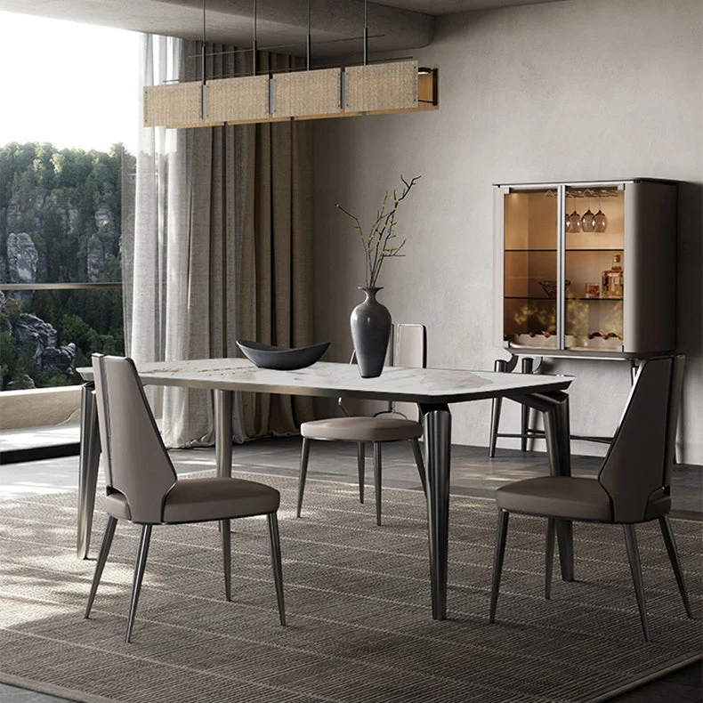 Set da pranzo pietra sinterizzata stile designer Set tavolo da pranzo rettangolare 1/3/4/6 pezzi Clearhalo