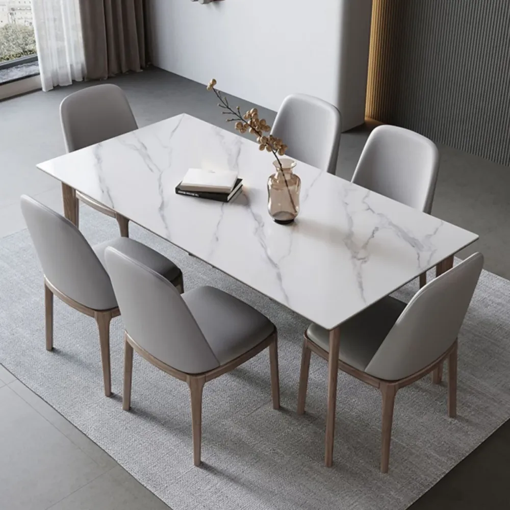 Set da pranzo pietra sinterizzata stile designer Set tavolo da pranzo rettangolare 1/3/4/5/7 pezzi Clearhalo