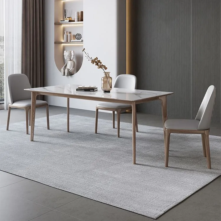 Set da pranzo pietra sinterizzata stile designer Set tavolo da pranzo rettangolare 1/3/4/5/7 pezzi Clearhalo