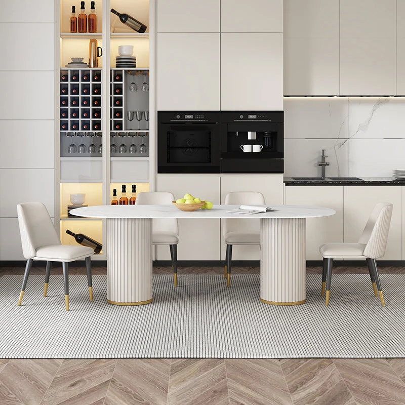 Set da pranzo pietra sinterizzata stile Glam Set da pranzo rettangolare 1/2/5 pezzi per sale da pranzo Clearhalo