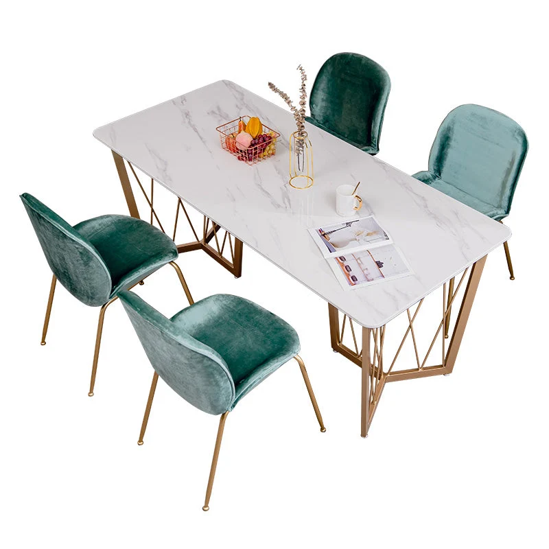 Set da pranzo rettangolare contemporaneo Set da tavolo da pranzo marmo bianco da 1/2/4/5/7 pezzi Clearhalo