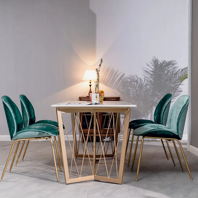 Set da pranzo rettangolare contemporaneo Set da tavolo da pranzo marmo bianco da 1/2/4/5/7 pezzi Clearhalo