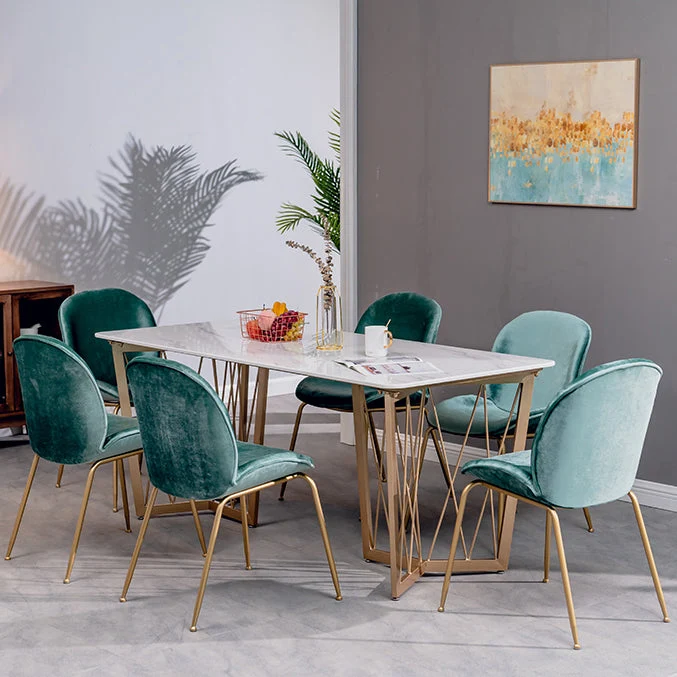 Set da pranzo rettangolare contemporaneo Set da tavolo da pranzo marmo bianco da 1/2/4/5/7 pezzi Clearhalo