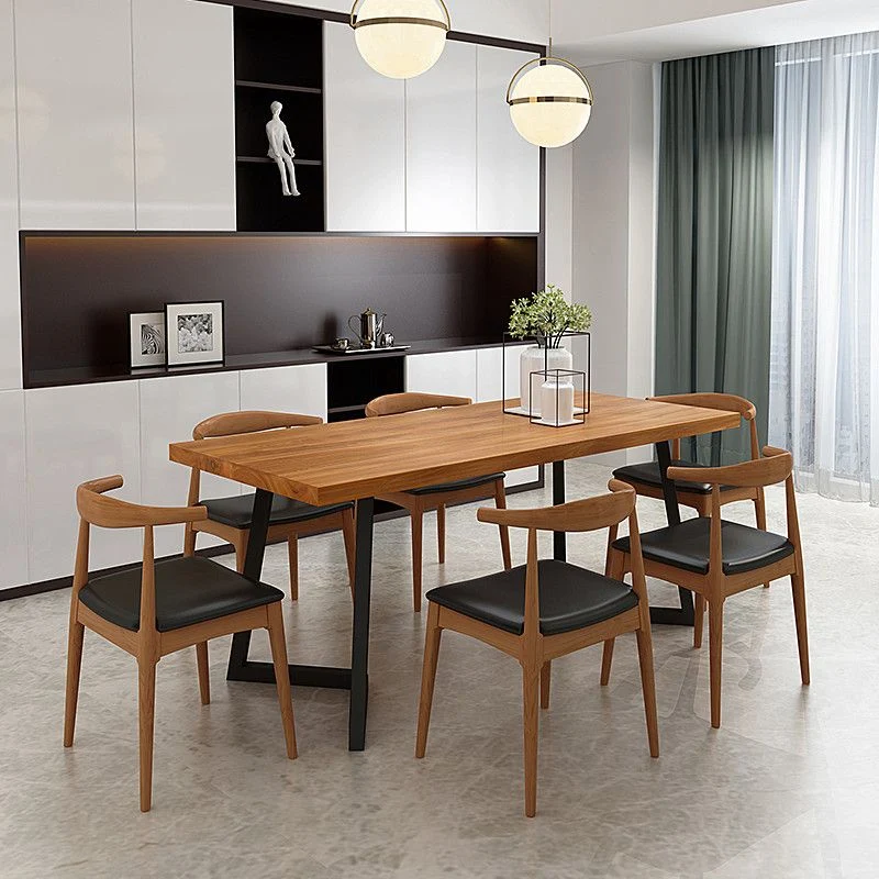 Set da pranzo rettangolare legno massello da 1/2/5/7 pezzi Set da tavolo da pranzo industriale colore naturale Clearhalo