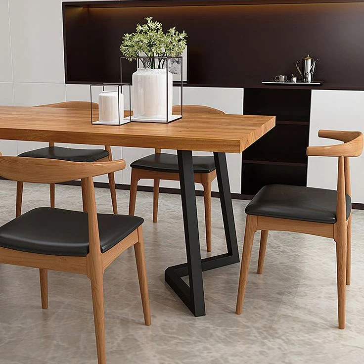 Set da pranzo rettangolare legno massello da 1/2/5/7 pezzi Set da tavolo da pranzo industriale colore naturale Clearhalo