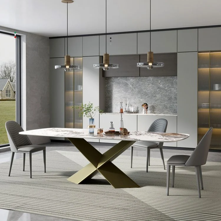Set da pranzo rettangolare pietra sinterizzata Nordic Glam Set da pranzo da 1/3/4/5/6/7 pezzi Clearhalo