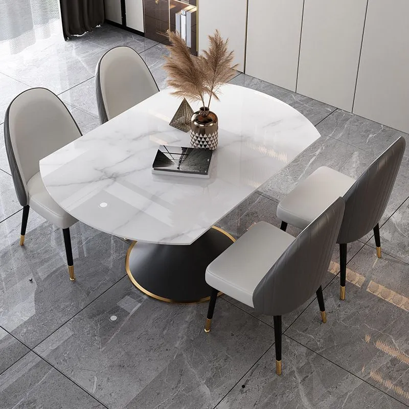 Set da pranzo rotondo moderno pietra sinterizzata Set da pranzo da 1/4/5/7 pezzi Clearhalo