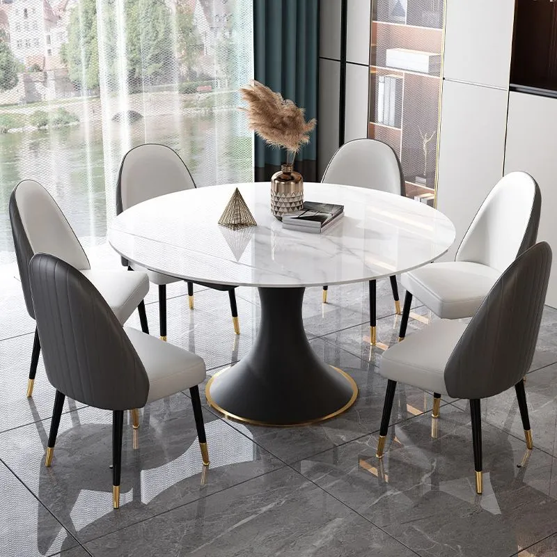 Set da pranzo rotondo moderno pietra sinterizzata Set da pranzo da 1/4/5/7 pezzi Clearhalo