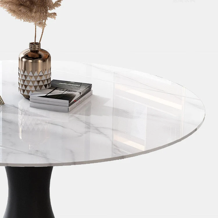 Set da pranzo rotondo moderno pietra sinterizzata Set da pranzo da 1/4/5/7 pezzi Clearhalo