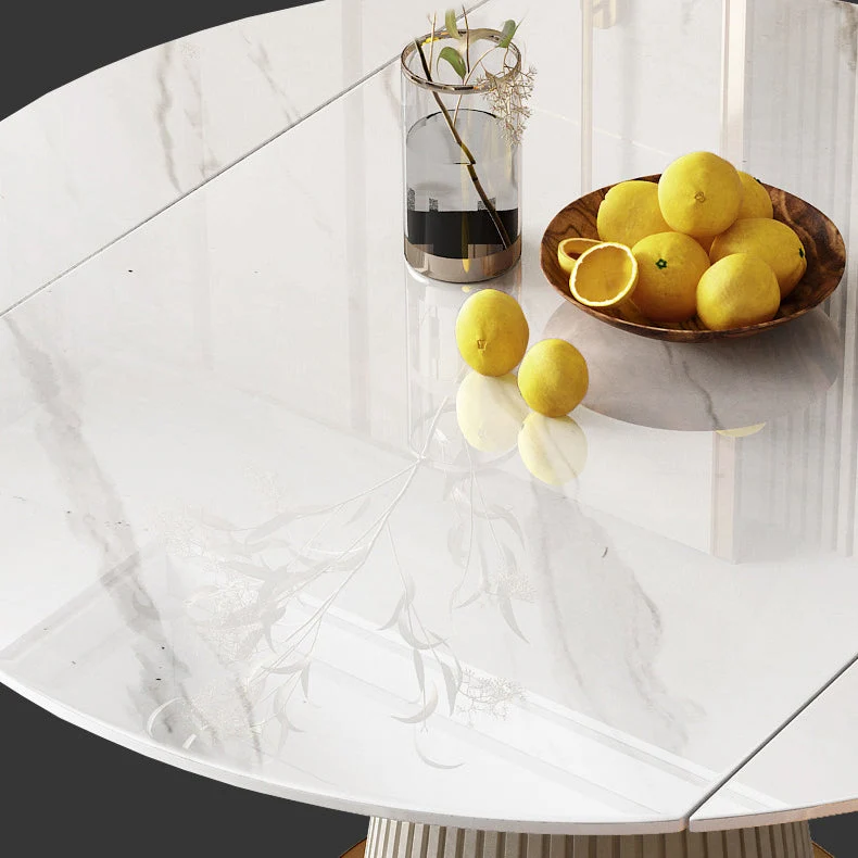 Set da pranzo rotondo pietra sinterizzata stile moderno Set da pranzo da 1/4/5/6/7 pezzi Clearhalo