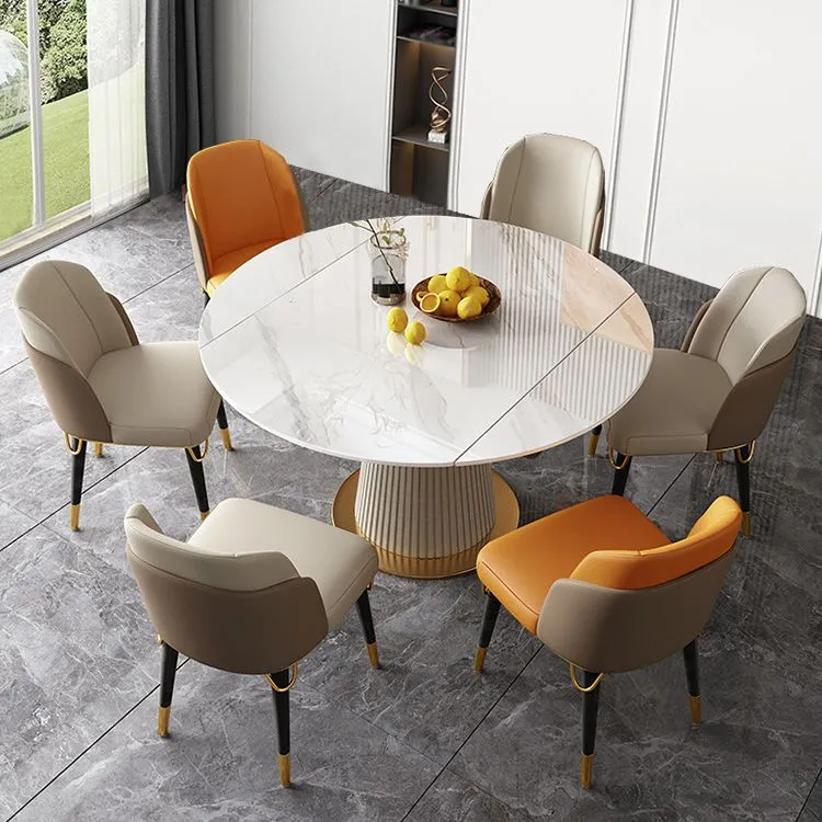 Set da pranzo rotondo pietra sinterizzata stile moderno Set da pranzo da 1/4/5/6/7 pezzi Clearhalo