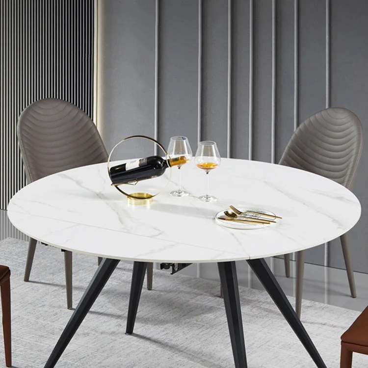 Set da pranzo rotondo pietra sinterizzata stile moderno Set da pranzo da 1/5 pezzi Clearhalo