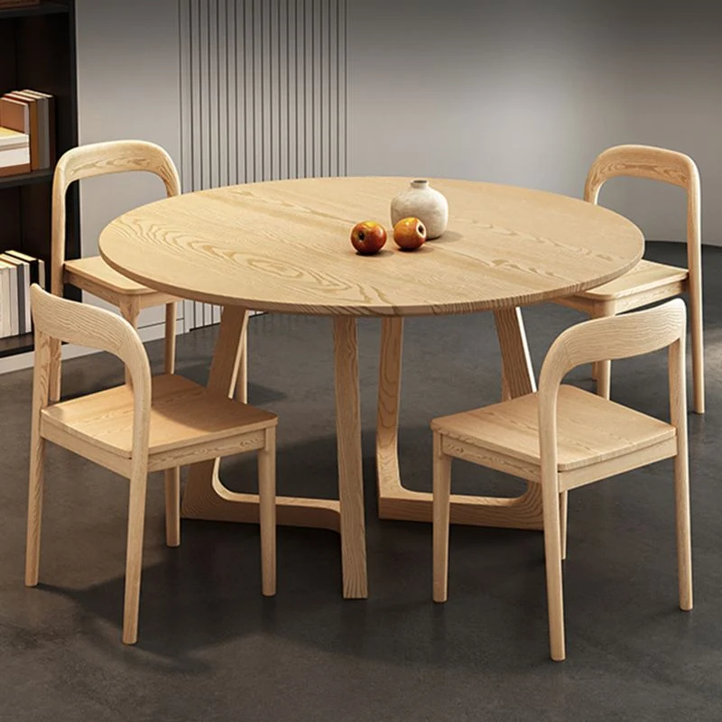 Set da pranzo stile moderno Tavolo da pranzo rotondo legno massello da 1/2/3/4/5 pezzi con sedia Clearhalo
