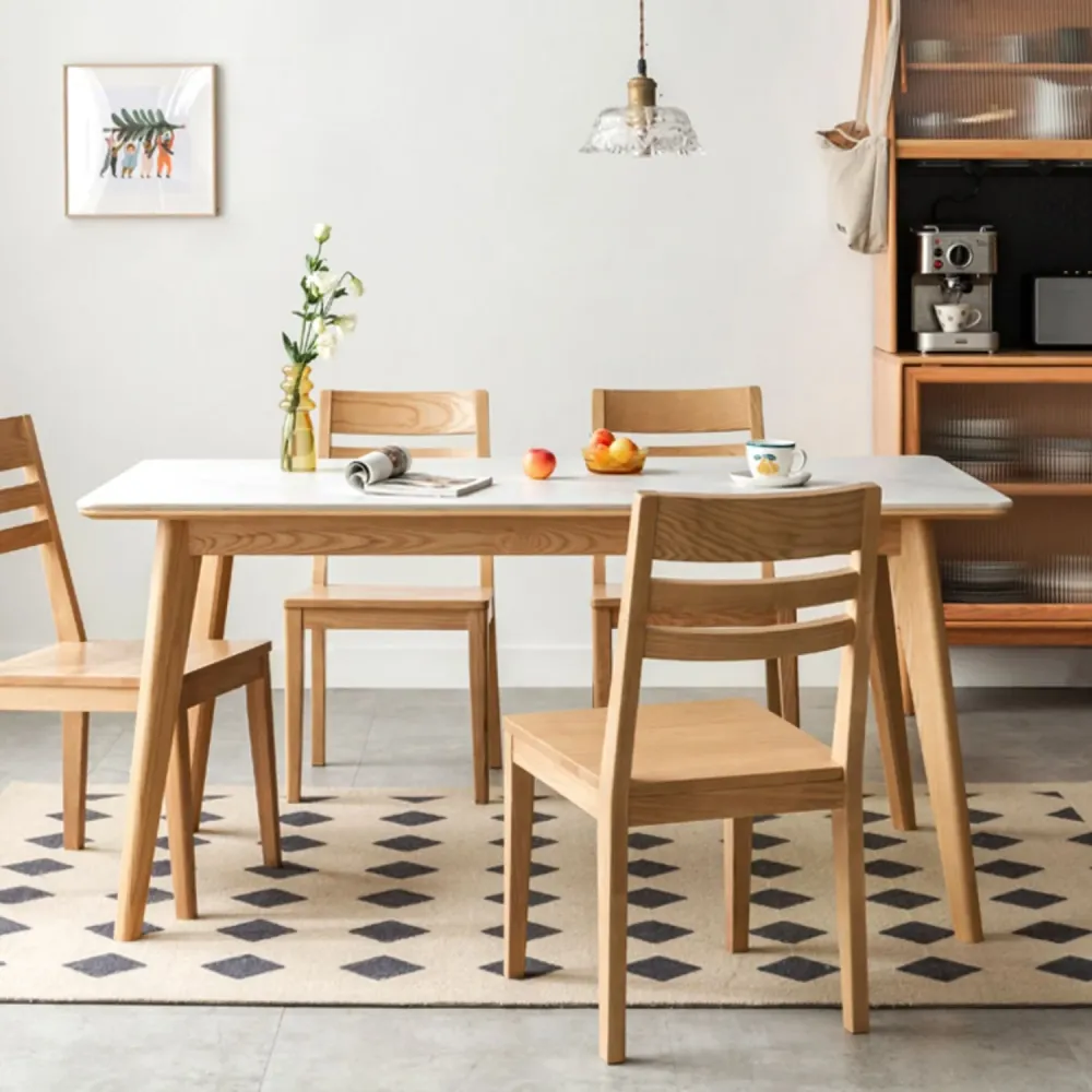 Set da pranzo stile moderno Tavolo da pranzo rettangolare legno massello da 1/5 pezzi con sedia da pranzo Clearhalo