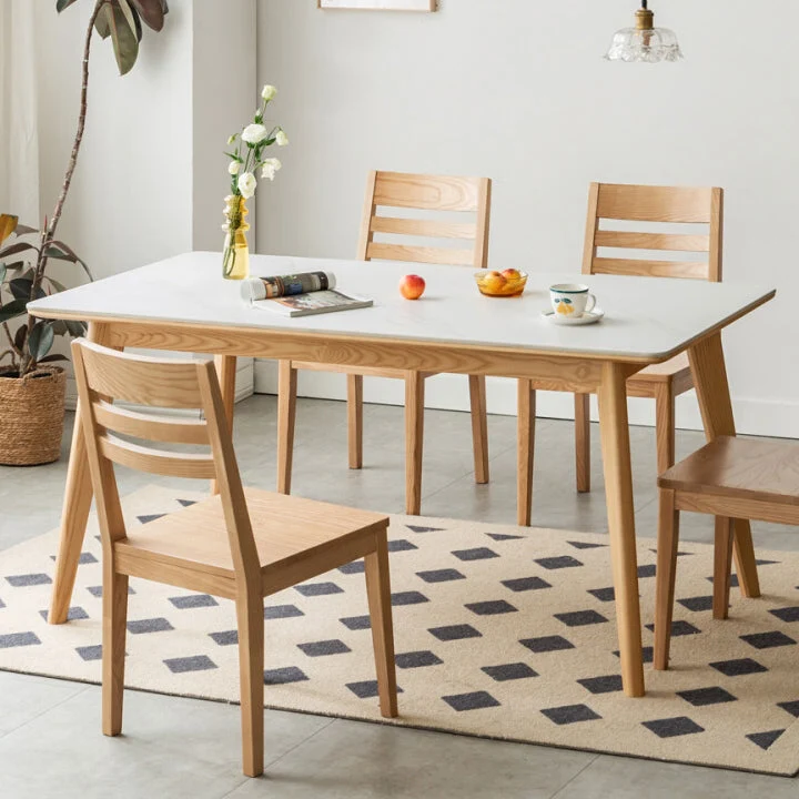 Set da pranzo stile moderno Tavolo da pranzo rettangolare legno massello da 1/5 pezzi con sedia da pranzo Clearhalo