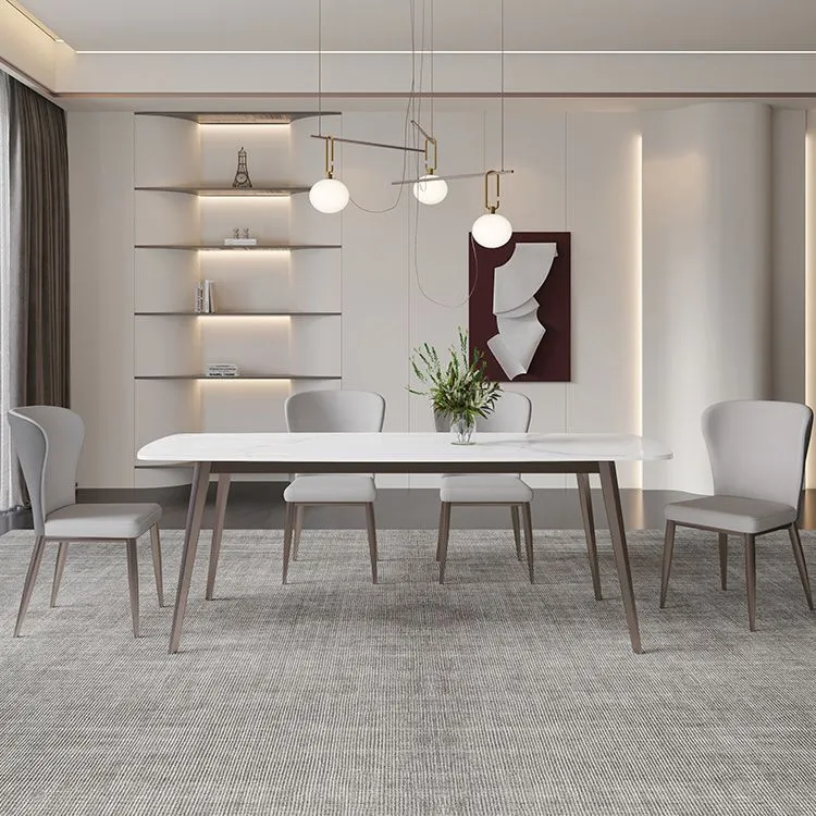 Set da pranzo stile nordico 1/4/5/7 pezzi Set tavolo da pranzo pietra sinterizzata con gambe metallo Clearhalo
