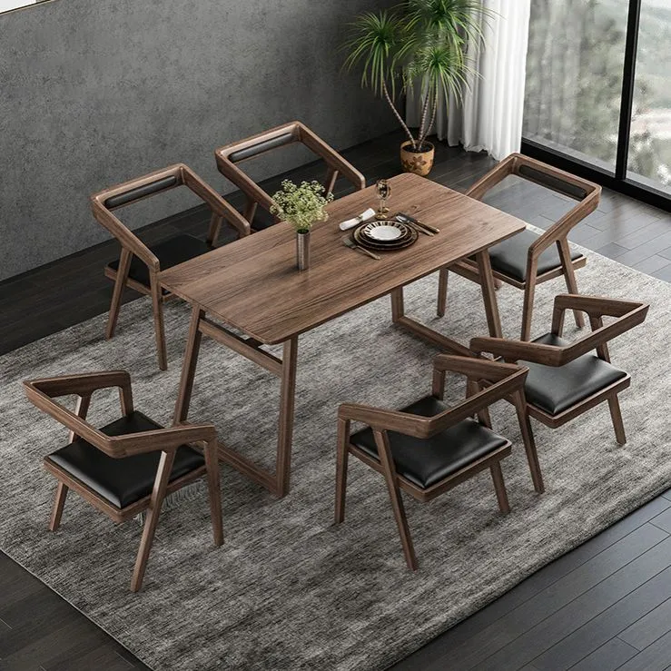 Set da pranzo tradizionale legno Set da tavolo rettangolare da 1/2/5/7 pezzi per sala da pranzo Clearhalo