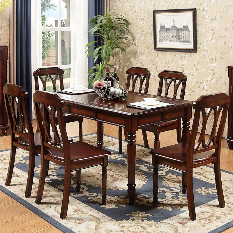 Set da sala da pranzo con sedia e tavolo da 7 pezzi Set da sala da pranzo legno massello Clearhalo