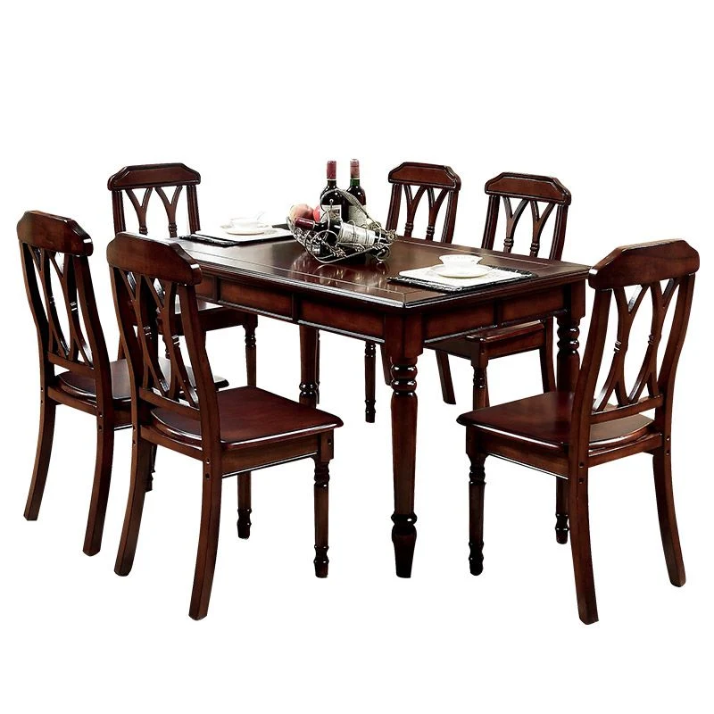 Set da sala da pranzo con sedia e tavolo da 7 pezzi Set da sala da pranzo legno massello Clearhalo