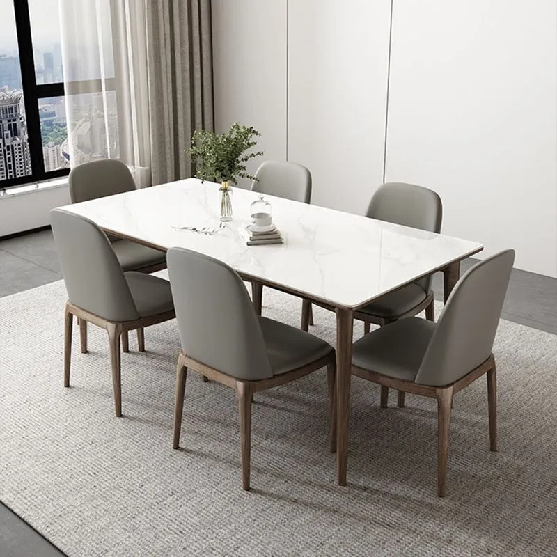 Set da sala da pranzo contemporaneo da 1/4/5/7 pezzi, mobili rettangolari pietra bianco Clearhalo