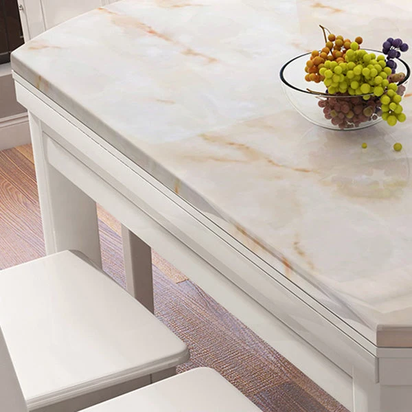 Set di sedia e tavolo da pranzo con piano finto marmo, 7 pezzi, bianco Clearhalo