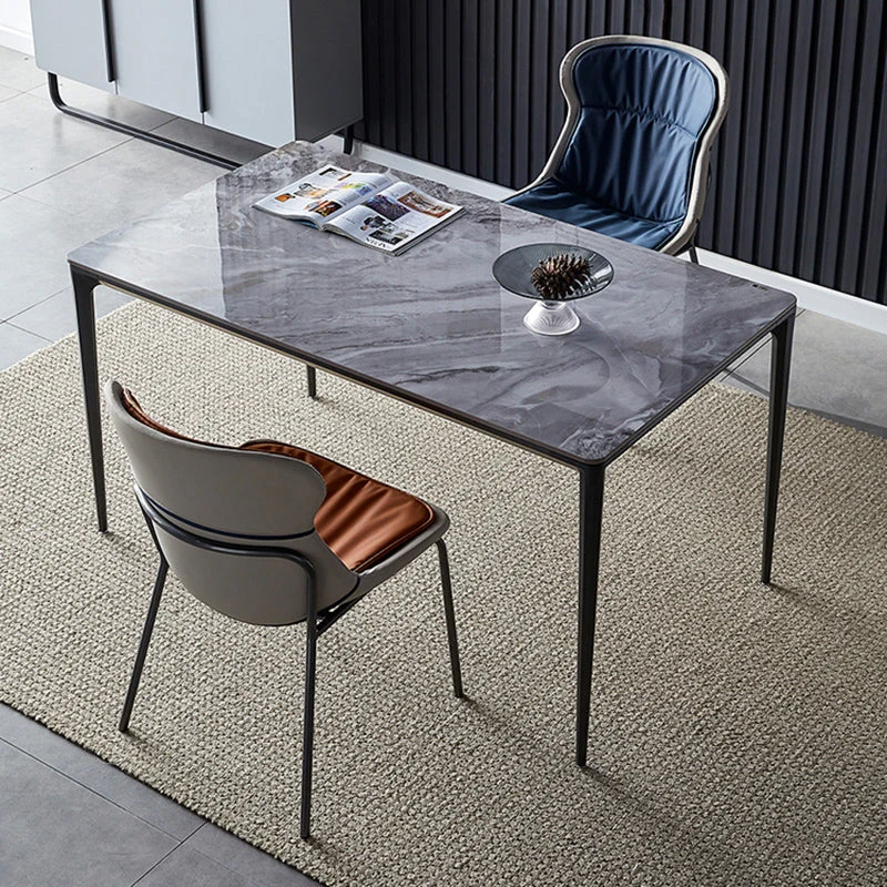 Set di sedie per la casa stile industriale, sedia da pranzo pelle con gambe metallo Clearhalo