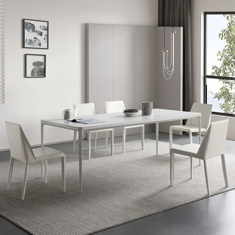 Set di sedie da pranzo 1/2/5/6/7 pezzi Set tavolo da pranzo pietra sinterizzata forma rettangolare Clearhalo