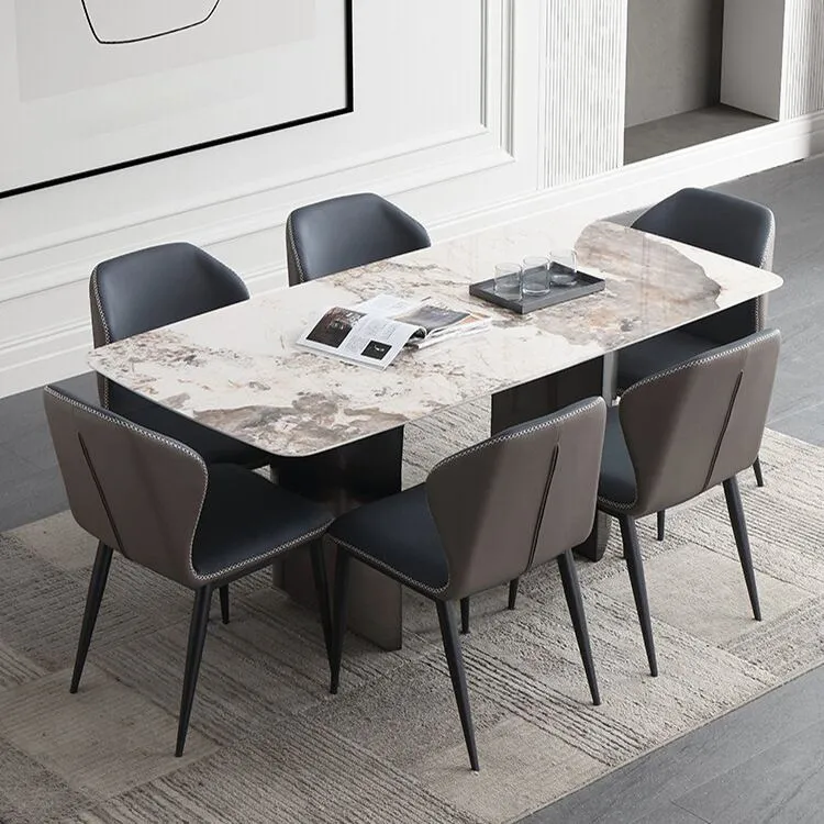Set di sedie da pranzo 1/4/5/7 pezzi Set da pranzo rettangolare pietra sinterizzata Clearhalo