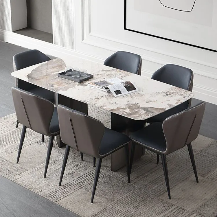 Set di sedie da pranzo 1/4/5/7 pezzi Set da pranzo rettangolare pietra sinterizzata Clearhalo