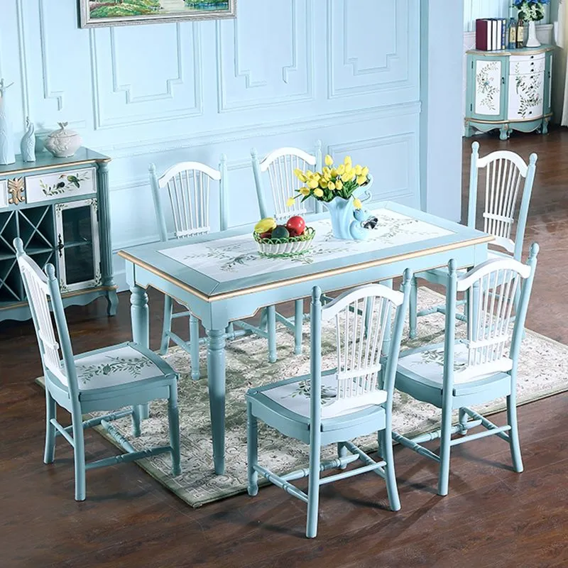 Set di 5 tavoli da pranzo legno massello stile rustico con sedia senza braccioli Clearhalo